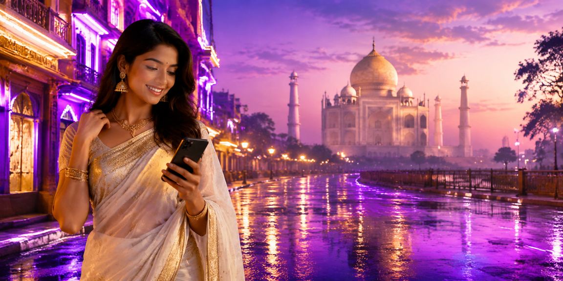 Cricket betting patrons near Taj Mahal at Agra wearing saris