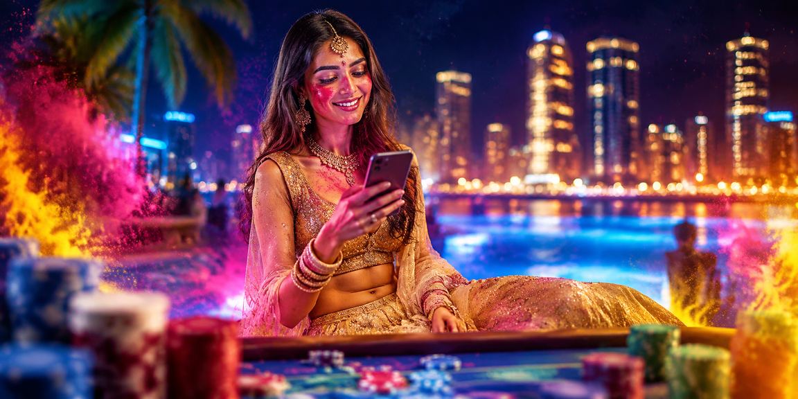 Mumbai Bandra neighborhood mobile casino gaming with lehenga dress